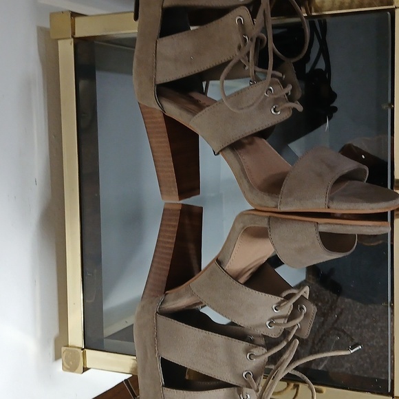 Torrid H taupe eyelet caged plat heels - Picture 7 of 11